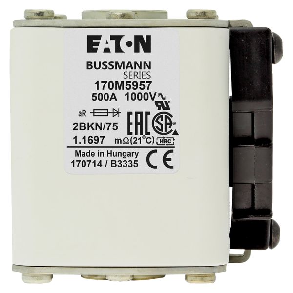 Fuse-link, high speed, 500 A, AC 1000 V, size 2, 59 x 77 x 75 mm, aR, IEC, UL, single indicator image 22