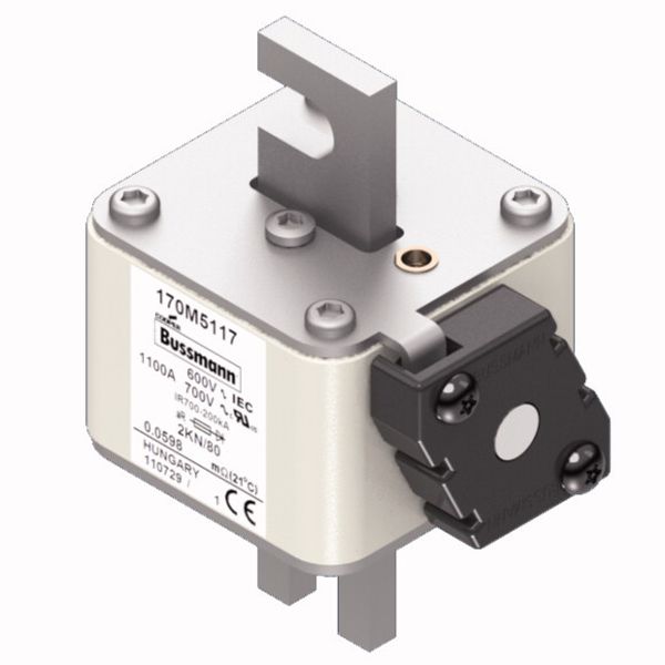 Fuse-link, high speed, 1100 A, AC 600 V, DIN 2, 61 x 77 x 108 mm, aR, DIN, IEC, single indicator image 2