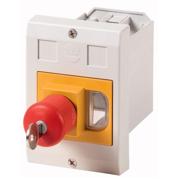Insulated enclosure, E-PKZ0, H x W x D = 129 x 90 x 176 mm, flush-mounted, + emergency stop mushroom button, key activated image 1