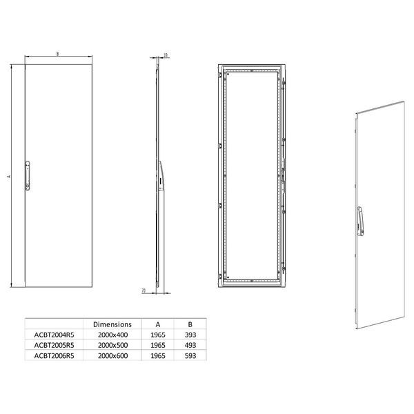 Sheet steel door right for 2 door enclosures H=2000 W=400 mm image 3