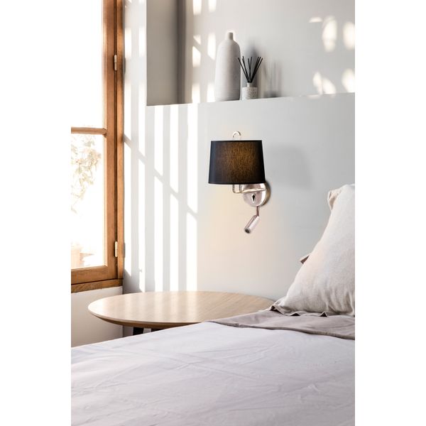 MONTREAL CHROME WALL LAMP WITH READER BLACK LAMPSH image 2