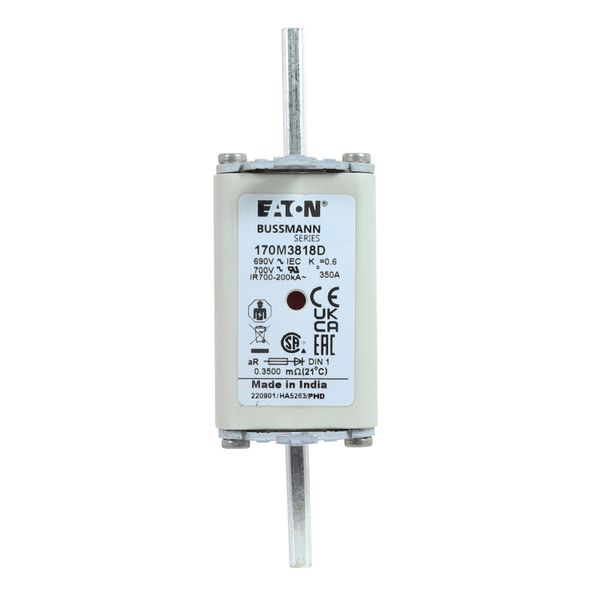 Fuse-link, high speed, 350 A, AC 690 V, DIN 1, aR, DIN, IEC, dual indicator, live gripping lugs image 9