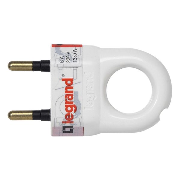 2P plug - 6 A - plastic with extraction ring - white - gencod labelling image 2