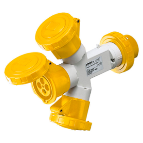 MULTIPLE SOCKET-COUPLERS 3 OUTPUTS IP67 - PLUG 16A - 2 SOCKET-OUTLETS 2P+E 110V 50/60HZ - YELLOW - 4H image 1