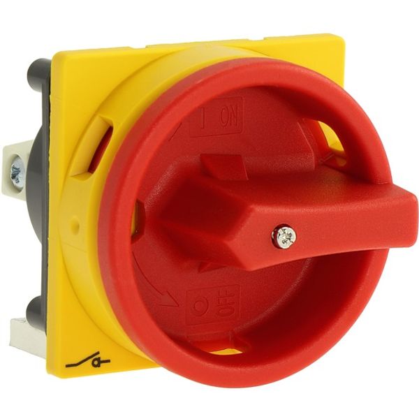 Main switch, P1, 32 A, rear mounting, 3 pole, Emergency switching off function, With red rotary handle and yellow locking ring, Lockable in the 0 (Off image 12