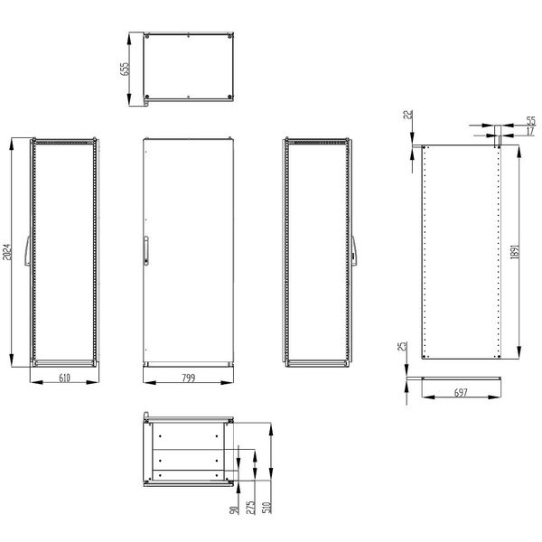 Modular enclosure 1 door IP55 H=2000 W=800 D=600 mm image 2