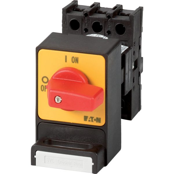 Panic switches, P1, 25 A, flush mounting, 3 pole, with red thumb grip and yellow front plate, Padlocking feature SVC image 3