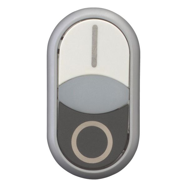 Double actuator pushbutton, RMQ-Titan, Actuators and indicator lights flush, momentary, White lens, white, black, inscribed, Bezel: titanium image 3