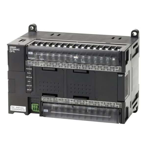 PLC, 24 VDC supply, 24 x 24 VDC inputs, 16 x PNP outputs 0.3 A, 2 x an image 4