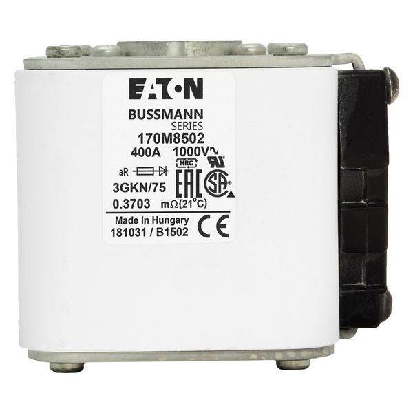 Fuse-link, high speed, 400 A, AC 1000 V, size 3, 74 x 92 x 91 mm, aR, IEC, UL, single indicator image 11