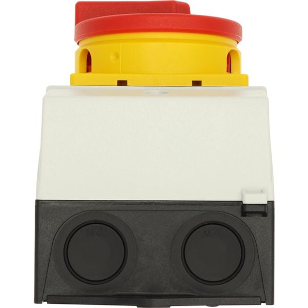 Main switch, T0, 20 A, surface mounting, 1 contact unit(s), 1 pole, Emergency switching off function, With red rotary handle and yellow locking ring, image 13