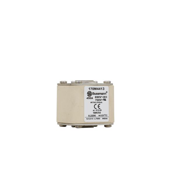 Fuse-link, high speed, 450 A, AC 690 V, size 1, 53 x 69 x 51 mm, aR, IEC, UL, single indicator, flush end, M8 image 10