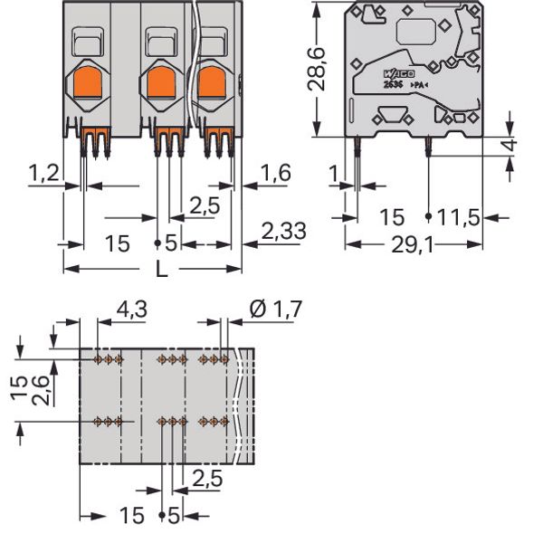 PCB terminal block 16 mm² Pin spacing 15 mm gray image 2
