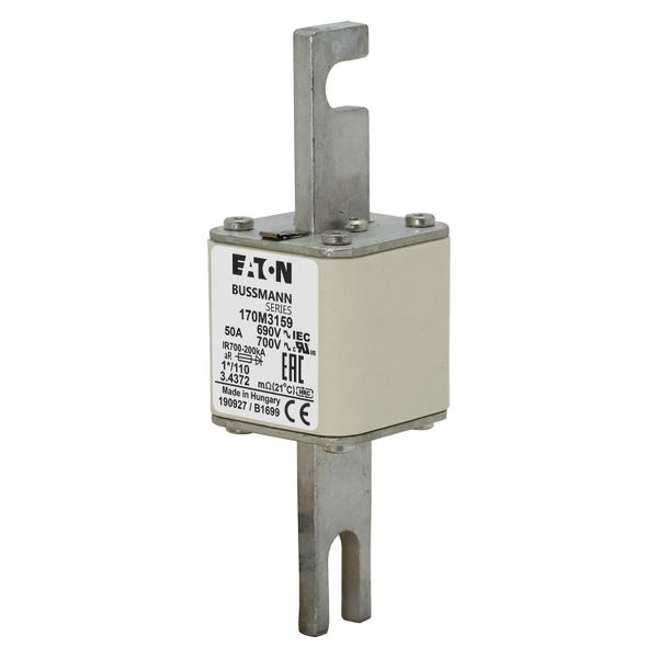 Fuse-link, high speed, 50 A, AC 690 V, compact size 1, 45 x 45 x 134 mm, aR, DIN, IEC, single indicator image 4