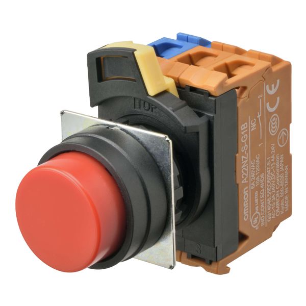 Pushbutton A22NN 22 dia., bezel plastic, projected, momentary, cap col image 1