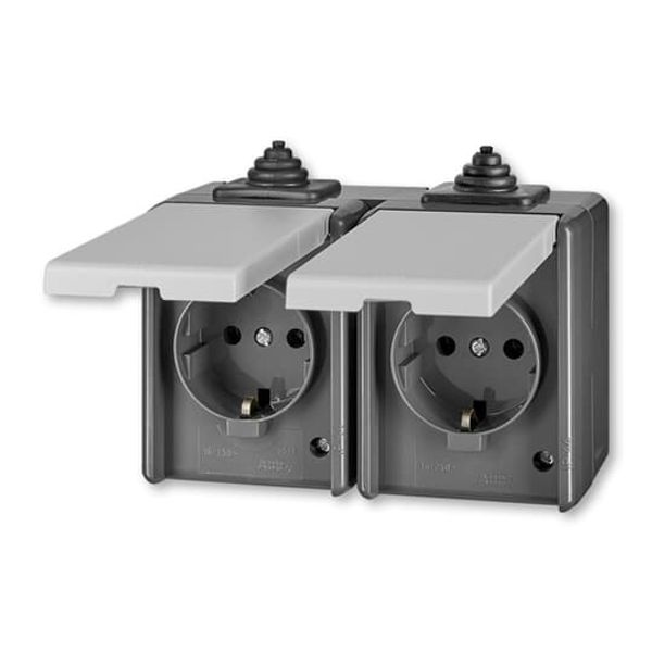 5518-3069 S Double socket outlet with earthing contacts, with hinged lids, for multiple mounting image 2