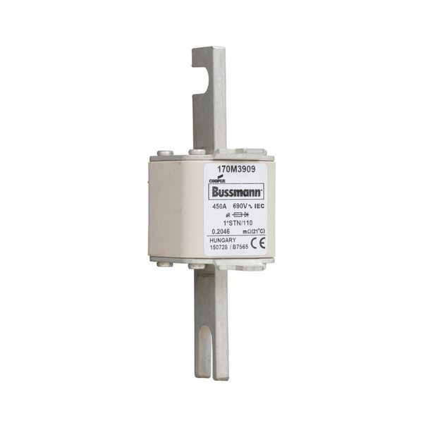 Fuse-link, high speed, 450 A, AC 690 V, compact size 1, 43 x 59 x 141 mm, aR, DIN, IEC, visual indicator image 8