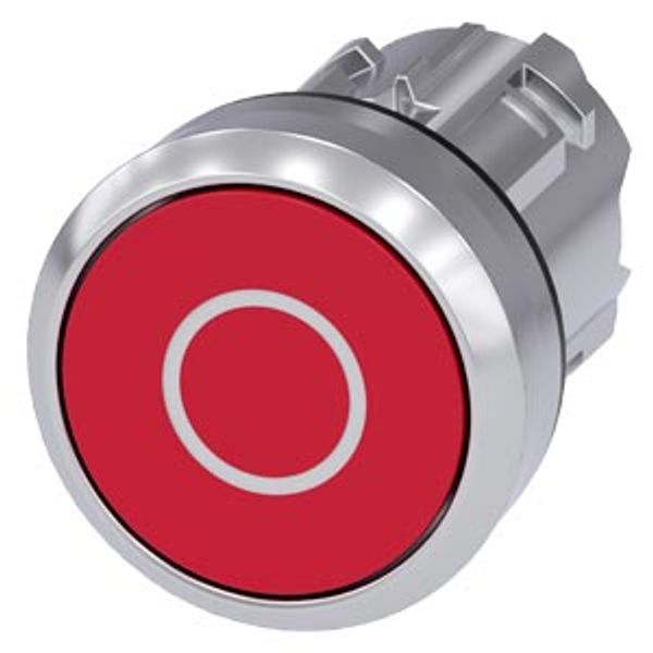 Pushbutton, 22 mm, round, metal, shiny, red, inscription: O, pushbutton,...3SU1050-0AB20-0AD0-Z X90 image 1