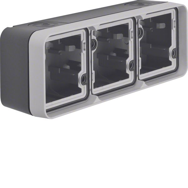 Surface-mounted lower casing 3gang hor., w. frame and cable entries W. image 1