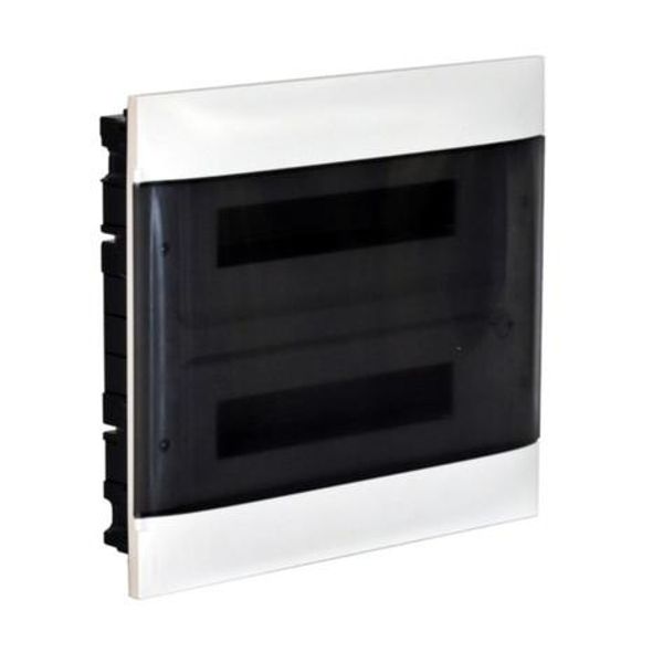 Practibox S flush-mounting DIN cabinet for dry wall - 2 rows of 12 modules - smoked door image 1