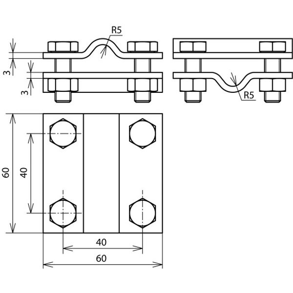 Cross unit StSt(V4A) f.2x Rd 8-10mm Dim. 60x60mm without intermediate  image 2