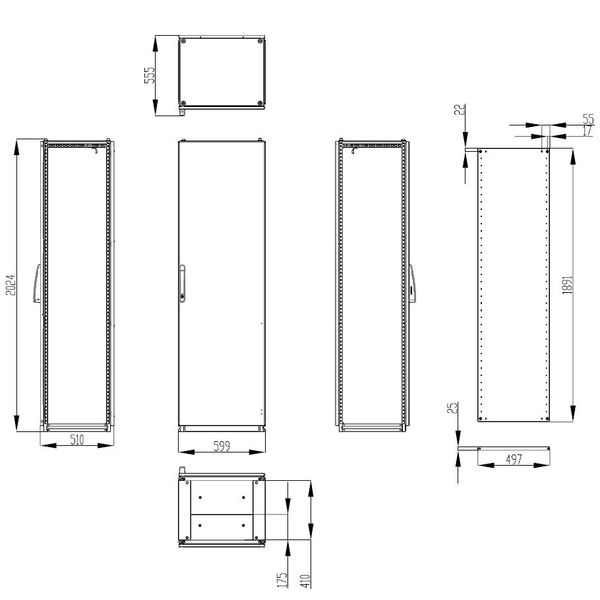 Modular enclosure 1 door IP55 H=2000 W=600 D=500 mm image 3