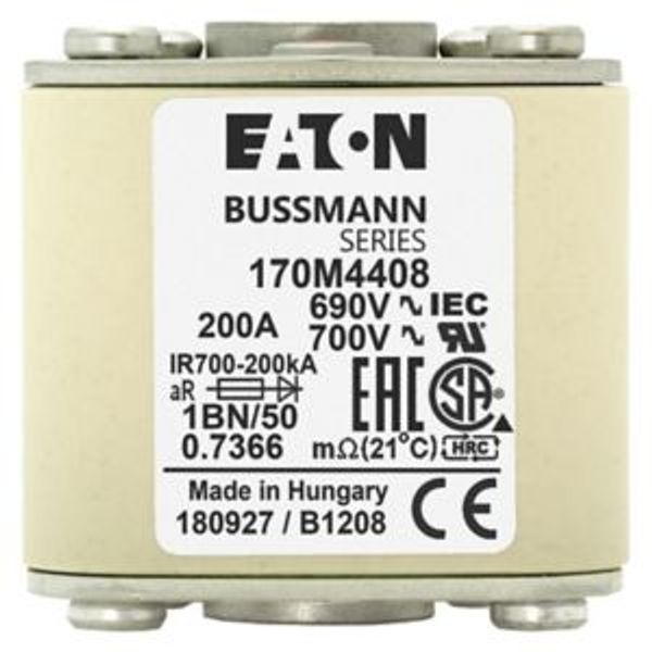 Fuse-link, high speed, 200 A, AC 690 V, size 1, 53 x 69 x 51 mm, aR, IEC, UL, single indicator image 3