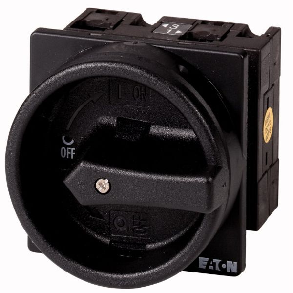 Main switch, T3, 32 A, flush mounting, 2 contact unit(s), 4 pole, STOP function, With black rotary handle and locking ring image 1