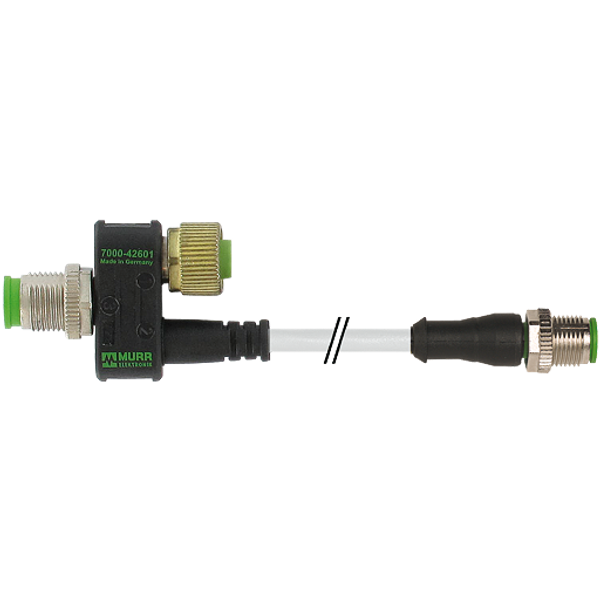 T-coupler M12 male/M12 male+cable+M12 female PUR 0.2m image 1