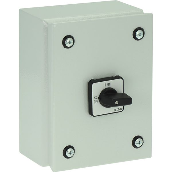 On-Off switch, P1, 40 A, 3 pole, surface mounting, with black thumb grip and front plate, in steel enclosure image 2