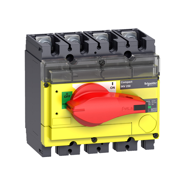 switch disconnector, Compact INV250, visible break, 250 A, with red rotary handle and yellow front, 4 poles image 4