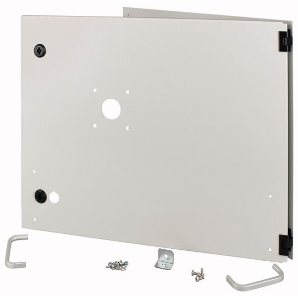 Opening metal front plate for drawer, NZM, ventilated, H=450mm, IP31, grey image 1