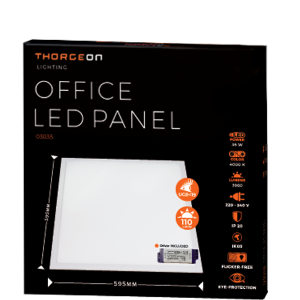 Office LED Panel 36W 4000K 3960Lm UGR 595x595x9mm THORGEON image 2