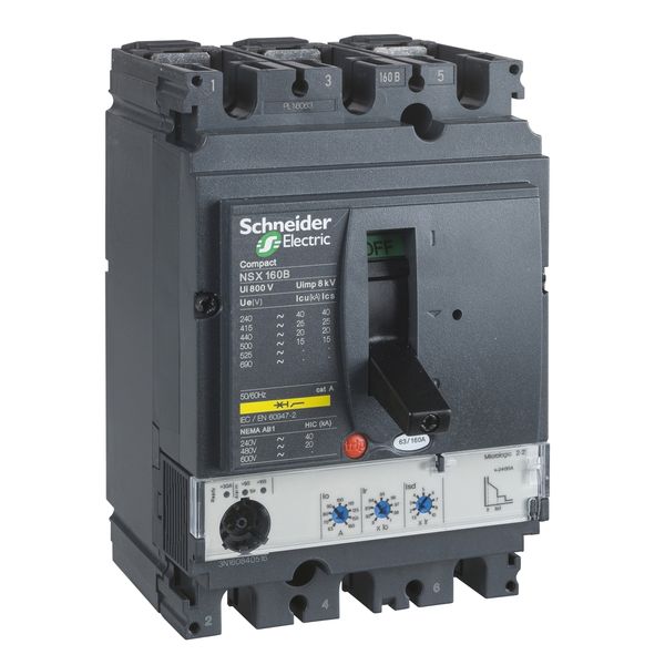 circuit breaker ComPact NSX160N, 50 kA at 415 VAC, MicroLogic 2.2 trip unit 160 A, 3 poles 3d image 3