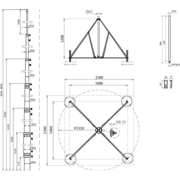 -SET- teles. air-term. rod L 8.0 m Al with four-legged stand D 60 mm R image 2