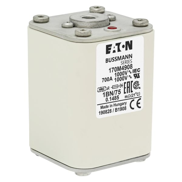 Fuse-link, high speed, 700 A, AC 1000 V, size 1, 53 x 53 x 75 mm, aR, IEC, single indicator image 16