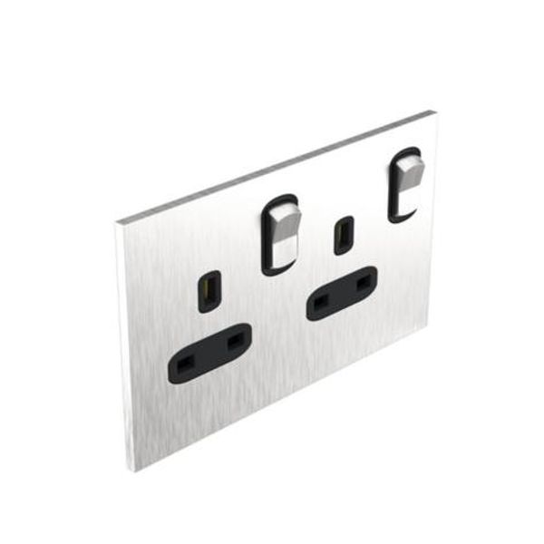 Art d'Arnould - 2 gang BS socket outlet 13 A-250V single pole switched Epure - Brushed Steel image 1