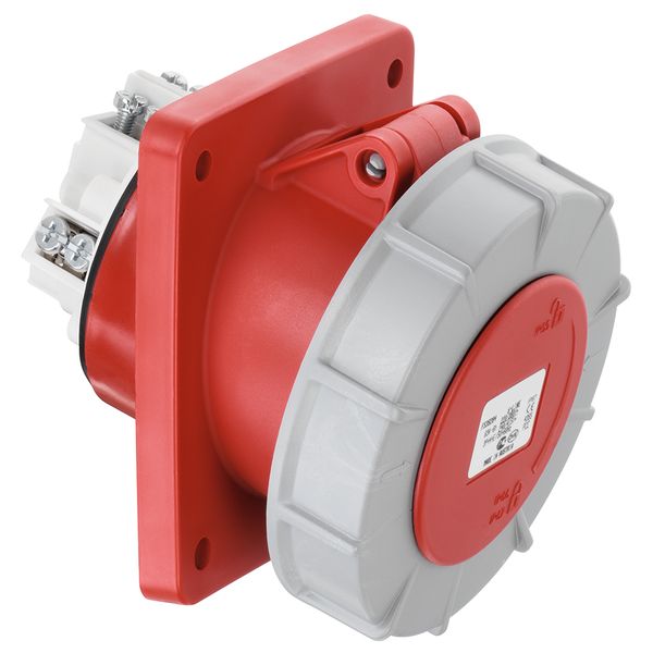 CEE flanged socket, 15° angled, IP67, 63A, 5-pole, 400V, 6h, red image 1