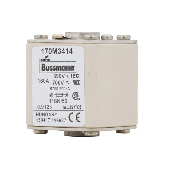 Fuse-link, high speed, 160 A, AC 690 V, compact size 1, 45 x 59 x 51 mm, aR, IEC, UL, single indicator image 1