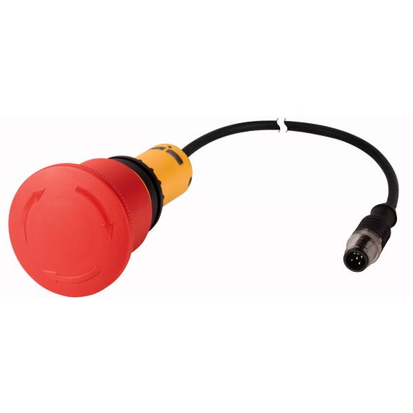 Emergency stop/emergency switching off pushbutton, Palm-tree shape, 45 mm, Turn-to-release function, 2 NC, Cable (black) with M12A plug, 5 pole, 0.2 m image 1