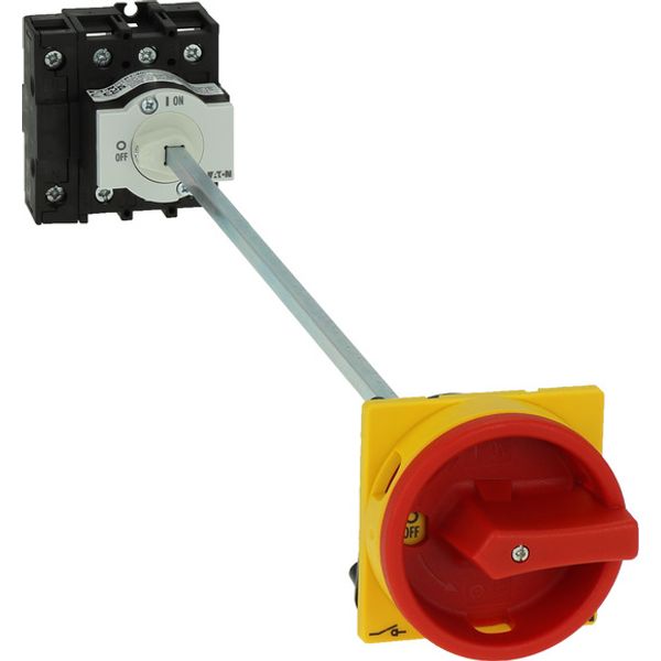 Main switch, P1, 40 A, rear mounting, 3 pole + N, Emergency switching off function, Lockable in the 0 (Off) position, With metal shaft for a control p image 1