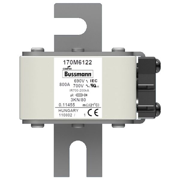 Fuse-link, high speed, 800 A, AC 690 V, size 3, 74 x 92 x 111 mm, aR, IEC, single indicator image 1