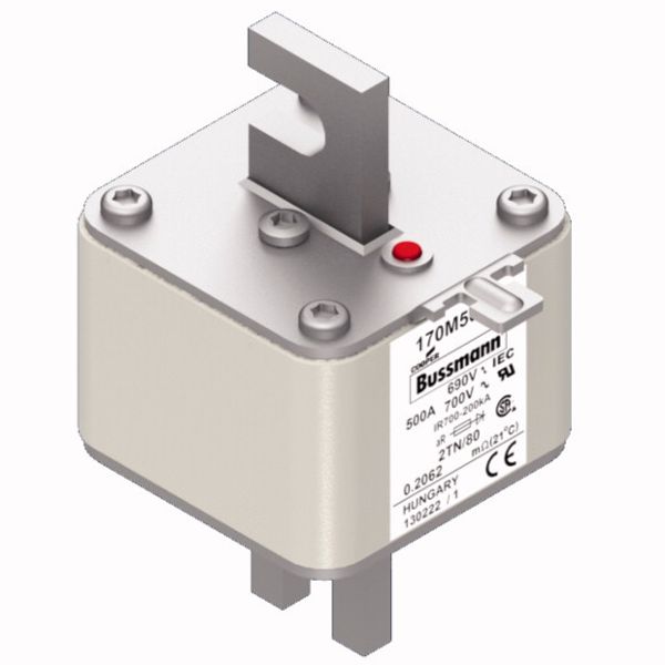 Fuse-link, high speed, 500 A, AC 690 V, DIN 2, 61 x 75 x 108 mm, aR, DIN, IEC, single indicator image 3