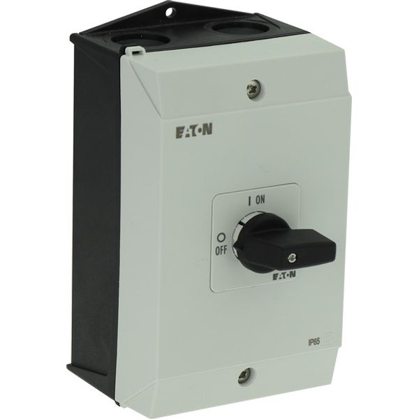 On-Off switch, P1, 40 A, surface mounting, 3 pole, 1 N/O, 1 N/C, with black thumb grip and front plate image 2