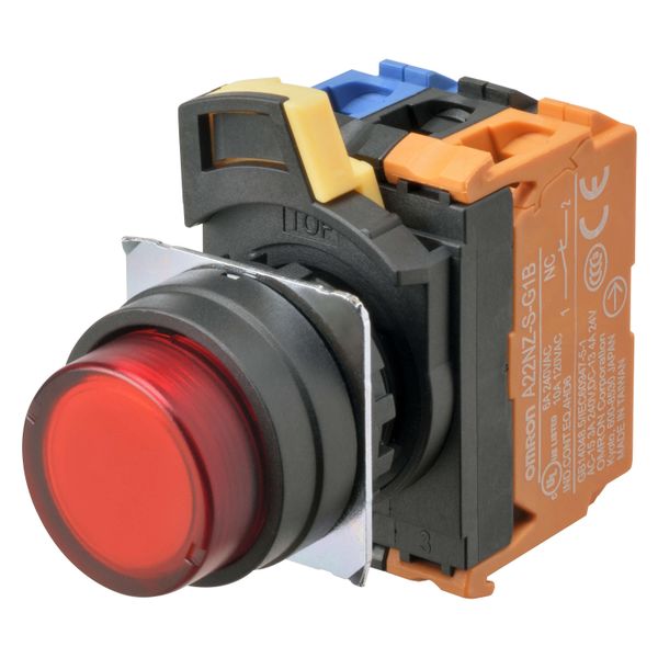 Pushbutton A22NL 22 dia., bezel plastic, projected, momentary, cap col image 3