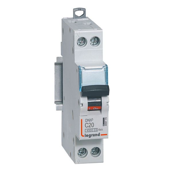 Phase+Neutral circuit breaker DNX³4500 6kA screw terminal inlet and outlet - 1P+N 230V~ 20A curve C - 1 module image 1