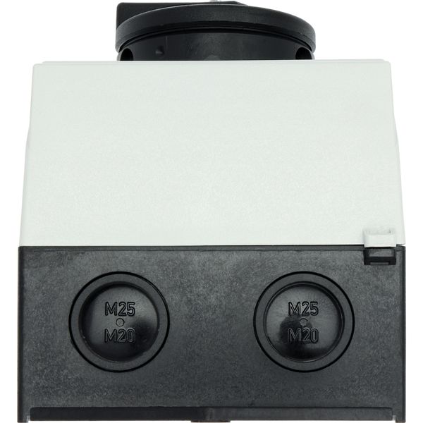 Main switch, P1, 32 A, surface mounting, 3 pole, 1 N/O, 1 N/C, STOP function, With black rotary handle and locking ring, Lockable in the 0 (Off) posit image 46