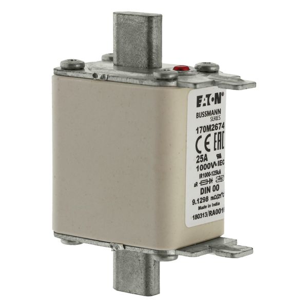 Fuse-link, high speed, 25 A, AC 1000 V, DIN 00, aR, DIN, IEC, single indicator, live gripping lugs image 21