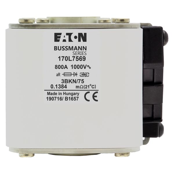 Fuse-link, high speed, 800 A, AC 1000 V, Size 3, 76 x 92 x 76 mm, aR, IEC, single indicator image 16