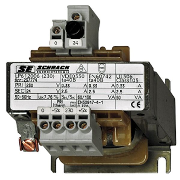 Single Phase Control Transformer 230V/24V, 100VA, IP00 image 1